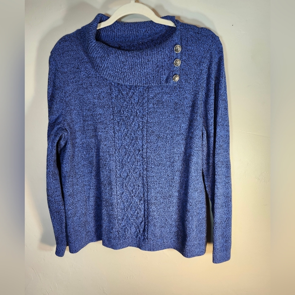 Christopher & Banks 100% Cotton Blue Sweater with Button Detail Sz L - Picture 1 of 8